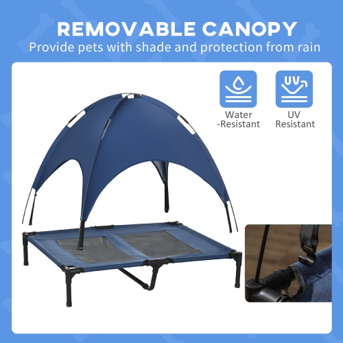 PawHut Elevated Dog Bed with Canopy, Portable Raised Dog Cot for L Sized Dogs, Indoor & Outdoor, 36" x 30" x 35", Dark Blue