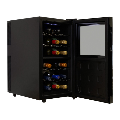 Koolatron 18 Bottle Dual Zone Wine Cooler, Black Wine Fridge, Freestanding Wine Cellar, Red, White, Sparkling Wine Storage for Home Bar, Kitchen,