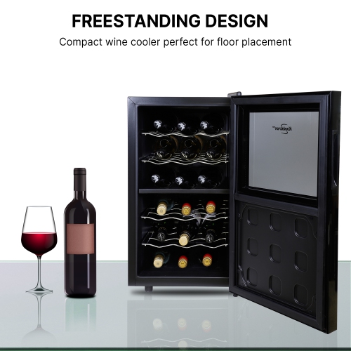 Koolatron 18 Bottle Dual Zone Wine Cooler, Black Wine Fridge, Freestanding Wine Cellar, Red, White, Sparkling Wine Storage for Home Bar, Kitchen,