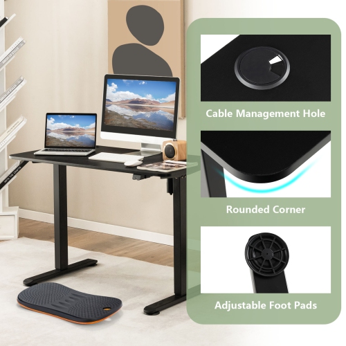 Topbuy Height Adjustable Electric Desk 44" x 24" Sit to Stand Desk w/ Splice Board Sturdy T-shaped Metal Bracket