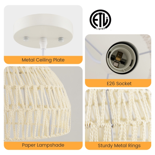 Topbuy Paper Pendant Light Fixture Dome Hanging Ceiling Light with Adjustable Hanging Rope 17.5" Decorative Chandelier