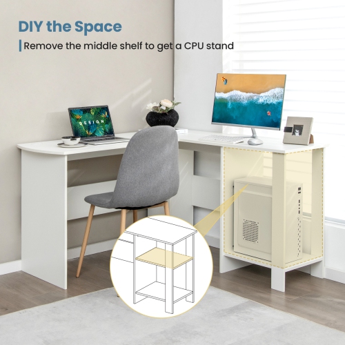 Topbuy Large L-shaped Computer Desk Modern Home Office Writing Desk Workstation with 2 Cable Holes & 2 Storage Shelves