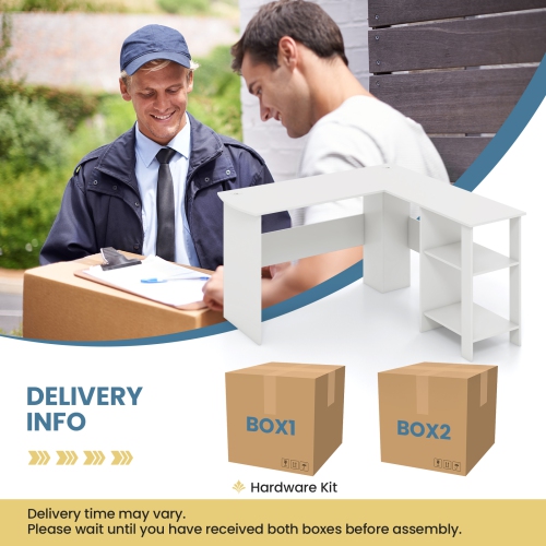 Topbuy Large L-shaped Computer Desk Modern Home Office Writing Desk Workstation with 2 Cable Holes & 2 Storage Shelves