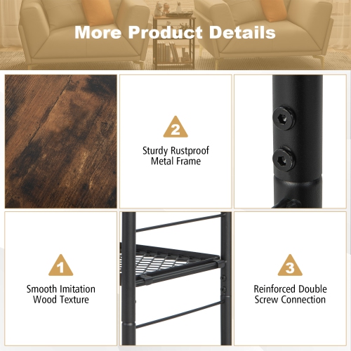 Topbuy 1PC/2PCS 3-Tier Industrial Side Table Nightstand with Removable Mesh Metal Shelf Adjustable Leveling Foot Pads End Table