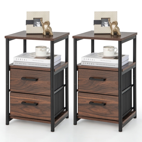 Topbuy 1PC/2PCS Nightstand with 2 Drawers Retro Bedside Table with Storage Sofa Side End Table with Removable Fabric Drawers
