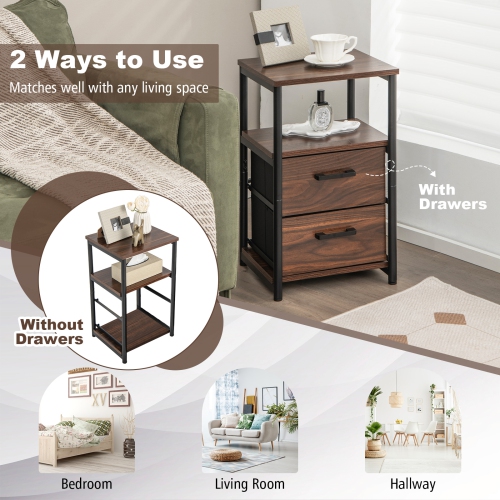 Topbuy 1PC/2PCS Nightstand with 2 Drawers Retro Bedside Table with Storage Sofa Side End Table with Removable Fabric Drawers