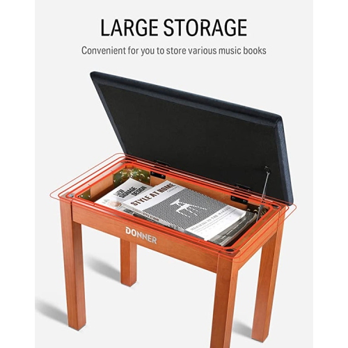 Donner Piano Bench Solid Wood with Storage Wood Color