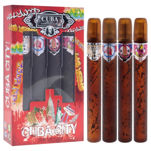 Cuba City by Cuba for Women - 4 Pc Gift Set 1.17oz Hollywood, 1.17oz Vegas, 1.17oz Miami, 1.17oz New York