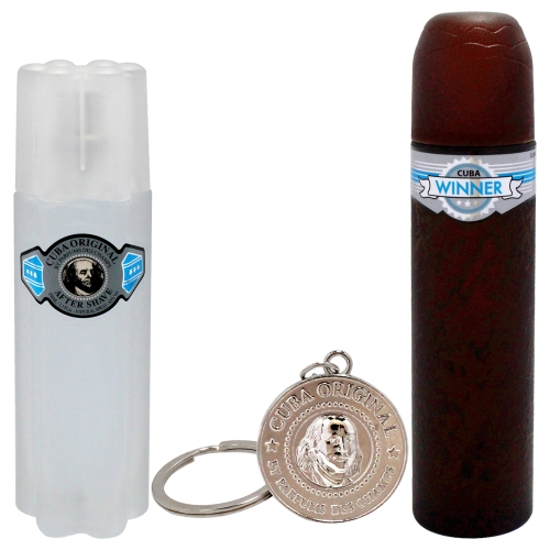 Cuba Winner by Cuba for Men - 3 Pc Gift Set 3.3oz EDT Spray, 3.3oz After Shave, Key Chain