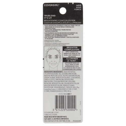 TruBlend Its Lit Brightening Concealer Pen - 600 Deep par CoverGirl pour femme - 0,1 oz Correcteur