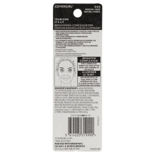 TruBlend Its Lit Brightening Concealer Pen - 500 Medium-Deep par CoverGirl pour femme - 0,1 oz Correcteur