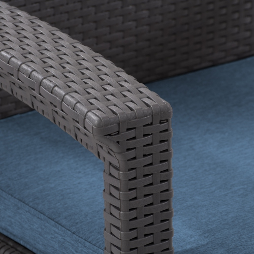 CorLiving Lake Front Black Rattan Patio Set With Blue Cushions 4pc