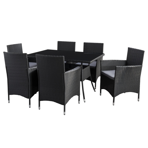 CORLIVING  Parksville 7-Piece Wicker Patio Dining Set With Table, Chairs And Cushions, Outdoor Patio Furniture