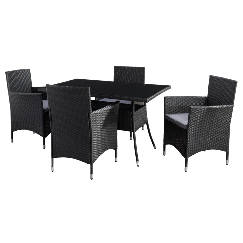 CORLIVING  Parksville 5-Piece Wicker Patio Dining Set With Table, Chairs And Cushions, Outdoor Patio Furniture