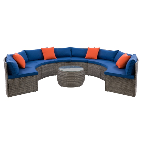 CORLIVING  Parksville Patio Sectional Set- Blended Grey Finish/oxford Cushions 5PC In Blue