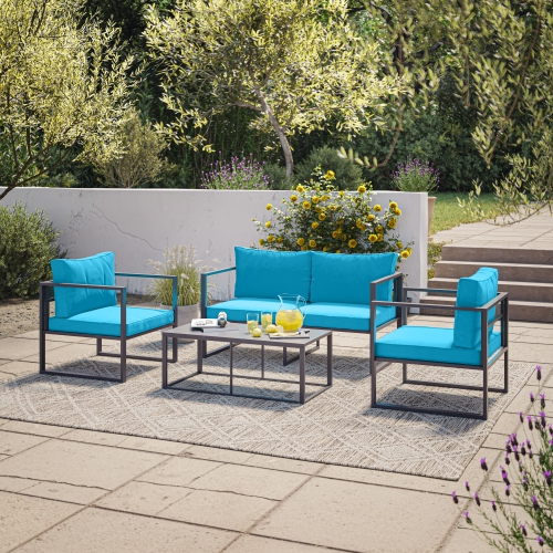 CORLIVING  Delia 4-Piece Patio Conversation Set With Cushions, Weather Resistant, for Small Spaces, Balcony, Garden, Backyard