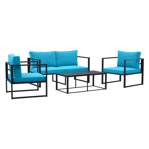 CorLiving Delia 4-Piece Patio Conversation Set with Cushions, Weather resistant, for small spaces, Balcony, Garden, Backyard