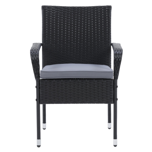 CorLiving Parksville 5-Piece Wicker Patio Dining Set with Rectangular Table, Stackable Chairs and Grey Cushions, Outdoor Patio Furniture