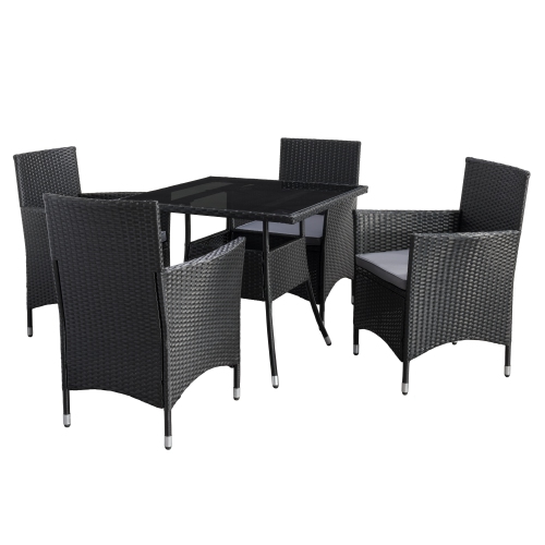 CORLIVING  Parksville 5-Piece Wicker Patio Dining Set With Table, Chairs And Cushions, Outdoor Patio Furniture