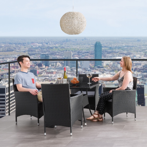 CorLiving Parksville 5-Piece Wicker Patio Dining Set with Table, Chairs and Cushions, Outdoor Patio Furniture