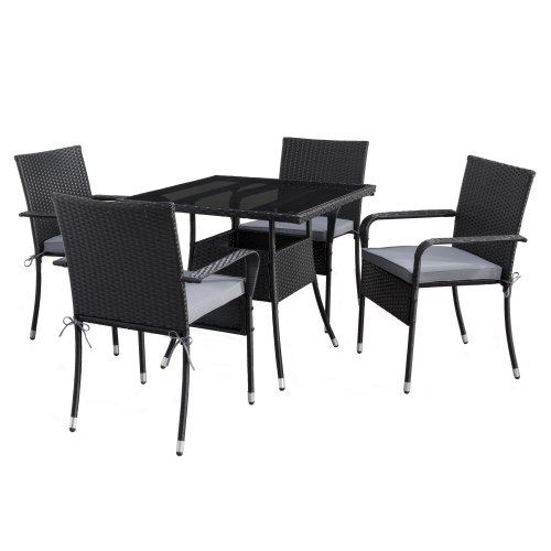 CORLIVING  Parksville Square Patio Dining Set- Stackable Chairs - Finish/ash Grey Cushions 5PC In Black