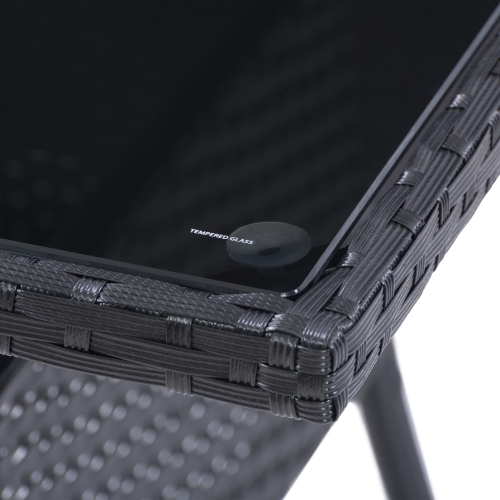 CorLiving Parksville Square Patio Dining Set- Stackable Chairs - Black Finish/Ash Grey Cushions 5pc