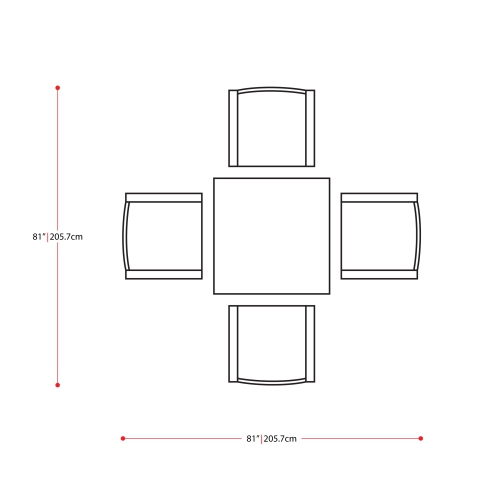 CorLiving Parksville Square Patio Dining Set- Stackable Chairs - Black Finish/Ash Grey Cushions 5pc