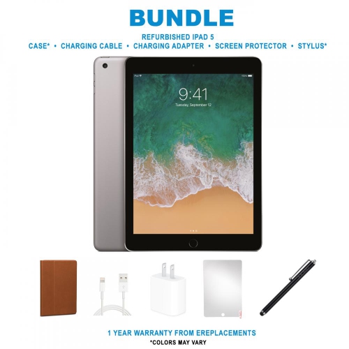 APPLE  Refurbished (Good) Ipad 5 (2017) Bundle, Space Gray, 32GB, Wi-Fi, Case, Stylus Pen, Screen Protector, Charging Accessories