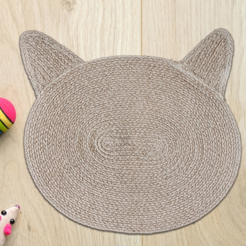 Maison Concepts Braided Cotton Cat Shape Mat Taupe