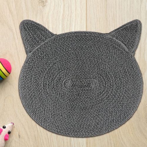 Maison Concepts Braided Cotton Cat Shape Mat Charcoal Gray