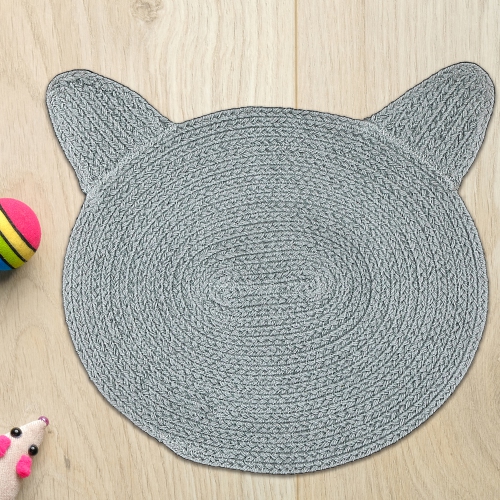 Maison Concepts Braided Cotton Cat Shape Mat Light Gray