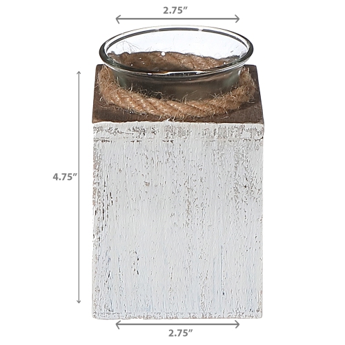 Maison Concepts White Wooden Tealight Candle Holder With Rope 4.75"