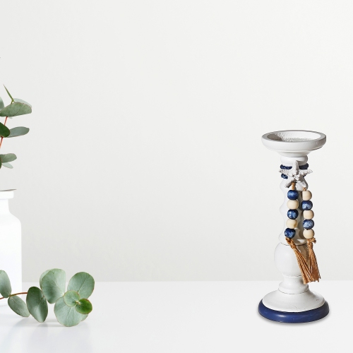 Maison Concepts Pillar Candle Holder With Beaded Garland 11.25"