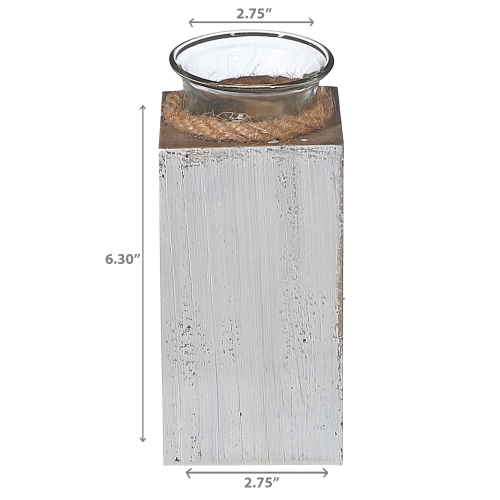 Maison Concepts White Wooden Tealight Candle Holder With Rope 6.30"