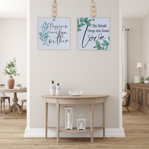 Maison Concepts Square Wood Hanger With Beads Inspirational Asstd - Set of 2