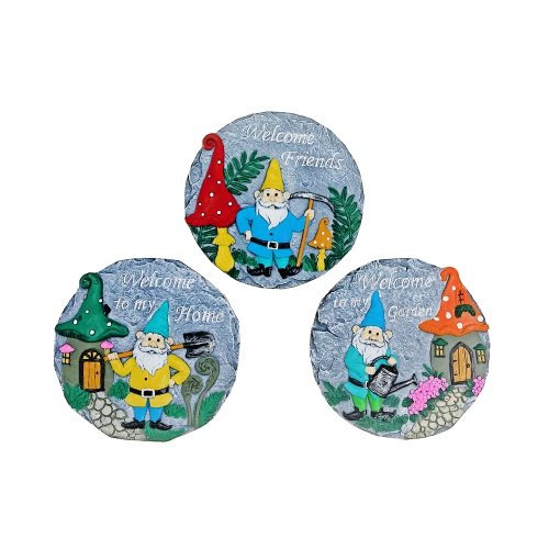 Maison Concepts Round Garden Stepping Stones Gnome Asstd - Set of 3