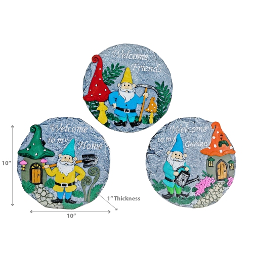 Maison Concepts Round Garden Stepping Stones Gnome Asstd - Set of 3
