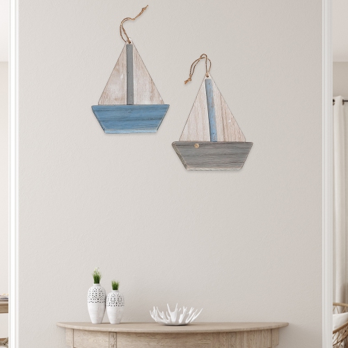 Maison Concepts Wooden Sailboat Ornament Asstd - Set of 2