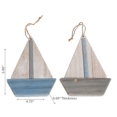 Maison Concepts Wooden Sailboat Ornament Asstd - Set of 2