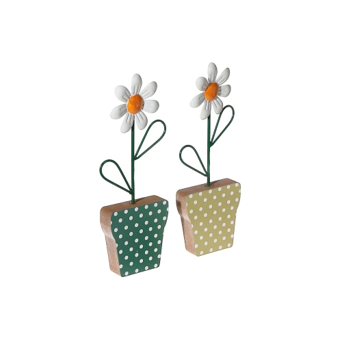 Maison Concepts Galvanized Daisy On Wood Stand Asstd - Set of 2