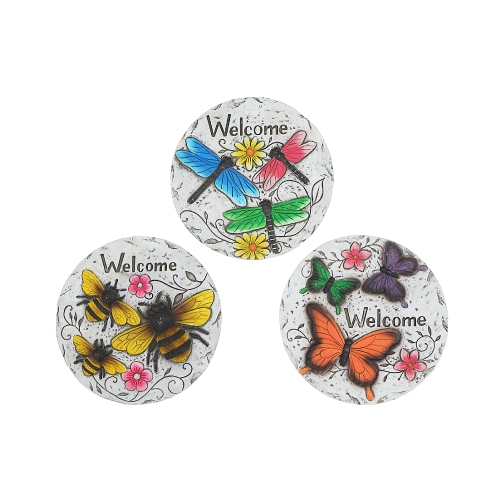 Maison Concepts Round Garden Stepping Stones Insects Welcome Asstd - Set of 3