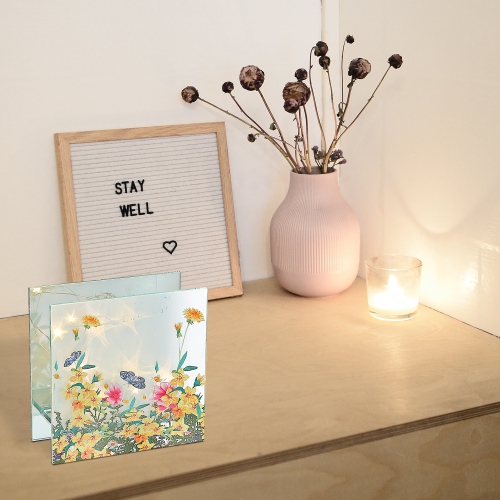 Maison Concepts Square Led Painted Glass Decor Floral Garden