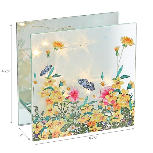 Maison Concepts Square Led Painted Glass Decor Floral Garden