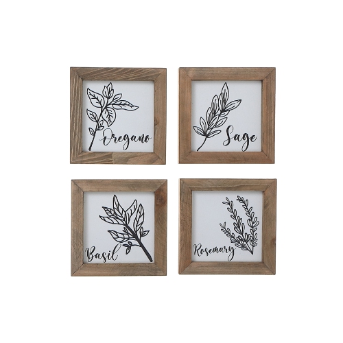 Maison Concepts Framed Wood Blocks Kitchen Herbs Asstd - Set of 4
