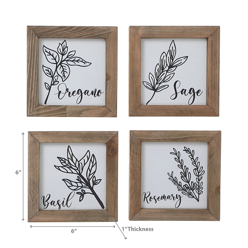 Maison Concepts Framed Wood Blocks Kitchen Herbs Asstd - Set of 4