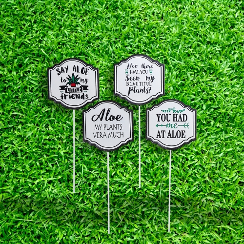 Maison Concepts Metal Stake Aloe Hello Asstd - Set of 4