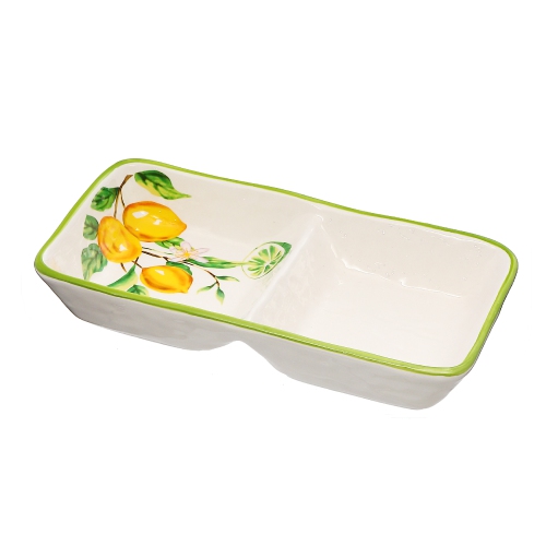 Maison Concepts Ceramic Lemon 2-Section Tray - Set of 2