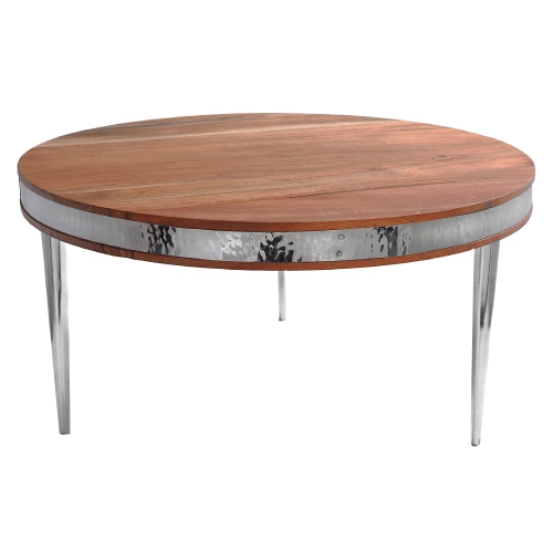 Maison Concepts Natural Acacia Wood With Hammered Nickel Cake Stand