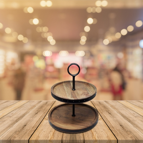 Maison Concepts Wood Acacia Grey Avec Support De Gâteau À 2 Niveaux Riveté