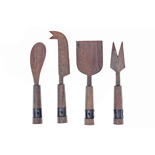 Maison Concepts Du Bois D'Acacia Gris Avec Ensemble De Couverts De Fromage À Fromage 4 Pc Rivetés